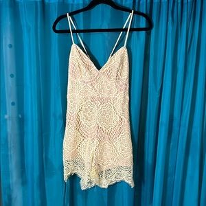 Cream Lace Spaghetti Strap Dress